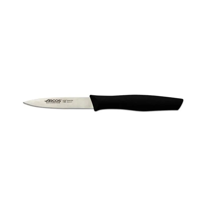 Cuchillo Mondador Arcos Nova 188501 de acero inoxidable Nitrum y mango de Polipropileno, de color negro hoja de 8,5 cm en blíster