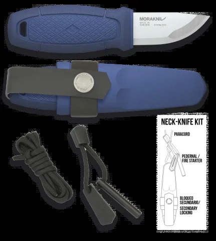 Cuchillo Morakniv Eldris con mango de goma – ABS de color azul, hoja de acero inoxidable de 5.9 cm con funda rígida ABS y Kit paracord 17430-AZ
