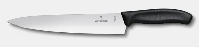 Cuchillo para chef Victorinox Swiss Classic, modelo filo recto súper afilado, ideal para carnes, frutas y verduras, mango ergonómico, apto para lavavajillas, negro.