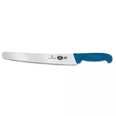 Cuchillo para pan Victorinox, ideal para rebanar sin esfuerzo, hoja dentada de 10″ en acero inoxidable, mango Fibrox antideslizante ergonómico, color azul.