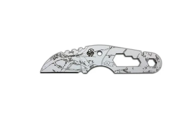 Cuchillo SMALL J&V con mango de Acero Inoxidable 1.4116 con acabado lacado de camuflaje de nieve, hoja de 3 cms, y funda Kydex para bolsillo, Herramienta de Camping para Pesca, Caza, Actividad Deportiva