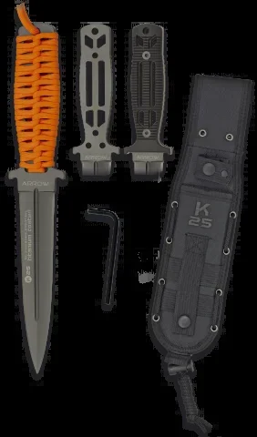 Cuchillo Táctico Rui Arrow con Mango Encordado, convertible, con Hoja de acero inox con baño de Titanio de 15 cm. Incluye Funda de Nylon 31993