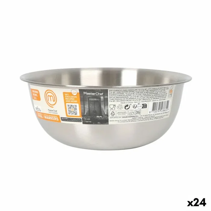 Cuenco masterchef acero inoxidable 1,2 l 19 x 7,5 cm (24 unidades)