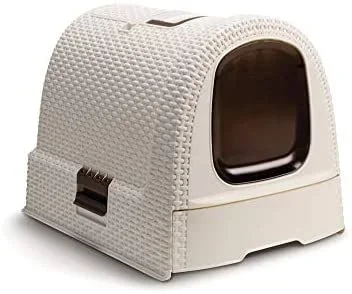 CURVER Inodoro para gatos, bandeja sanitaria cerrada, compartimento inferior extraíble para facilitar la limpieza, pala para arena y alfombrilla incluidas, dimensiones: 40 x 38.5 x 51.5 cm Blanco