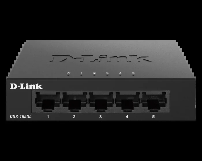 D-Link DGS-105GL Switch Gigabit 5 Puertos, sin gestión, 1000 megas por Puerto, Ethernet LAN, RJ-45, Plug&Play, Perfil bajo, metálico, conmutador, hub, sobremesa, sin Ventiladores, 802.3az EEE, Negro