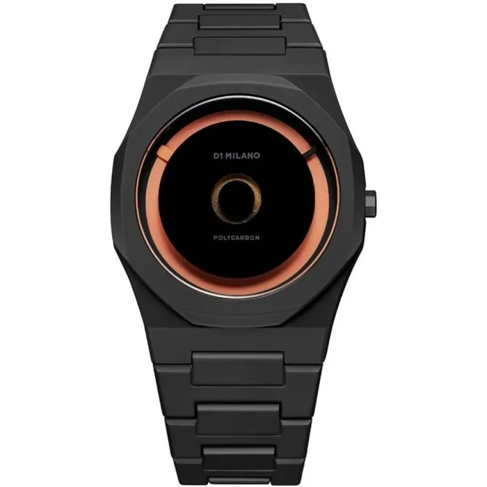 D1 Milano PCBJ27 – Reloj analógico para hombre, esfera negra, correa negra, Negro , Pulsera
