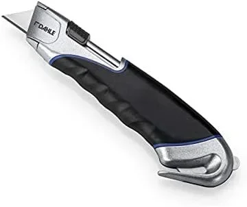 Dahle Cúter de seguridad (hoja trapezoidal, carcasa de metal, especialmente seguro gracias a la hoja de retorno automático), color negro y plateado
