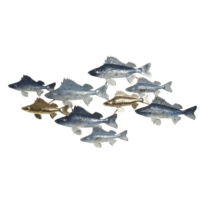 Decoración de pared home esprit azul dorado mediterráneo peces 118 x 6,5 x 58 cm