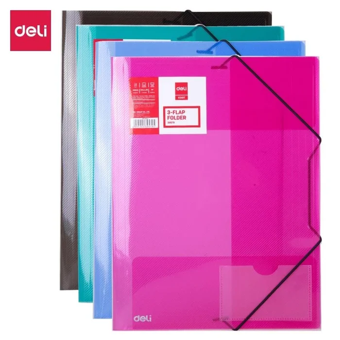 Deli carpeta de gomas y 3 solapas pp a4 colores translucidos surtidos