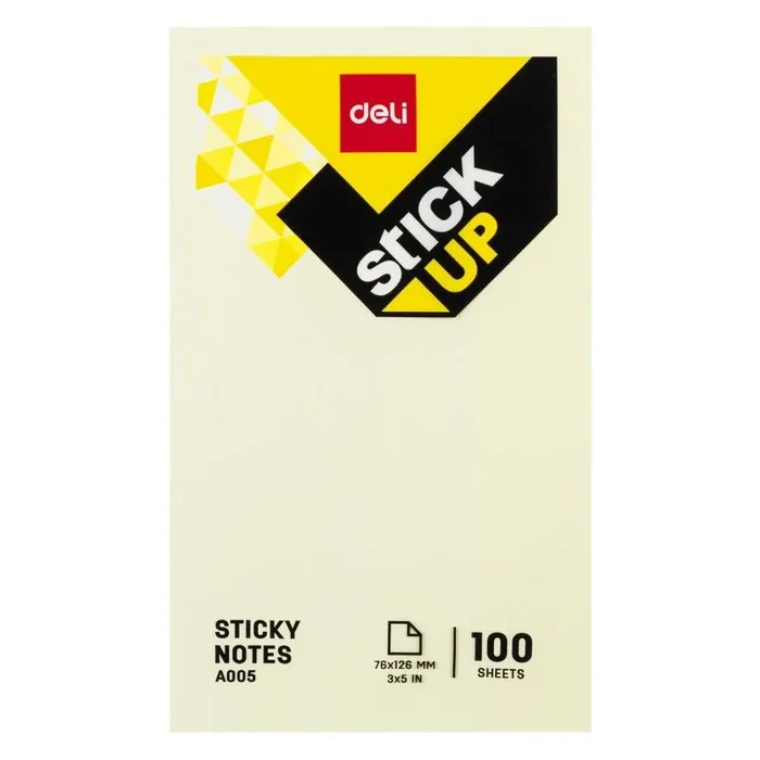 DELI Lote de 3 notas adhesivas reposicionables, 76 x 126 mm, 100 hojas amarillas
