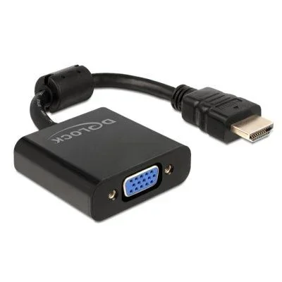 DELOCK 65512 Adaptador de Cable Hdmi-A Vga, Negro, Adaptador para Cable (Hdmi-A, Vga, Macho/Hema, 0.254 M)