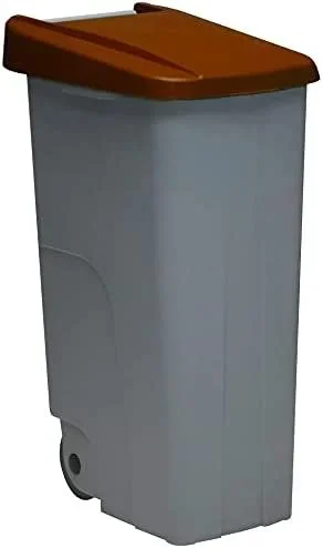 Denox contenedor de reciclaje c/ruedas y asa tapa basculante 110l marrón