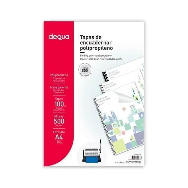 Dequa c.100 tapas encuadernacion pp 500 micras a4 transparente