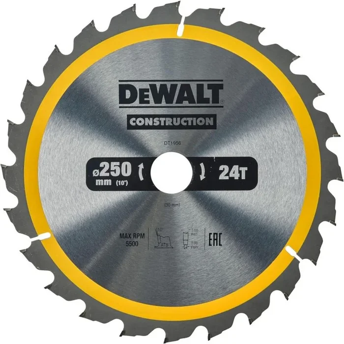DEWALT DT1956-QZ – Hoja para sierra circular estacionaría 250x30mm 24D ATB +10º