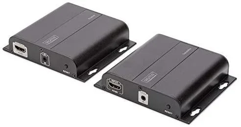 DIGITUS DS-55122 Extensor HDMI/Divisor HDMI – UHD 4K 30 Hz – 120 m con Cable LAN/Ilimitado con Ethernet (Compatible con IP) – Set: emisor y Receptor – Salida en Bucle, Infrarrojos IR – HDCP 1.4