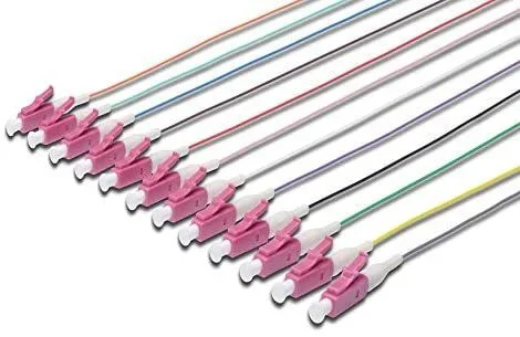 DIGITUS FO Latiguillos, 12 piezas, LC, Simplex, OM4, código de color DIN IEC 304, Fibra óptica, tecnología de redes, longitud 2m