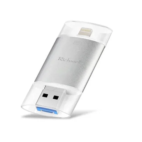 Disco Flash 3 En 1 Richwell 16G Tipo-C 8 Pines USB 3.0 Push-Pull Doble Cubierta Metal (Plateado)