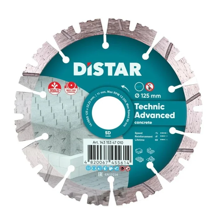 Distar Technic Advanced – Disco de corte de diamante para hormigón, hormigón armado, ladrillo, 125 mm