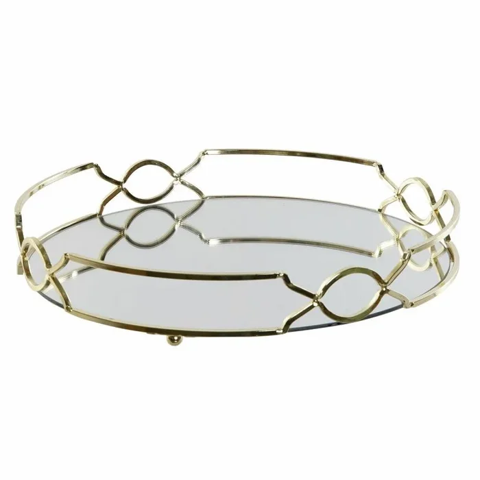 DKD Home Decor Bandeja de Aperitivos Color Dorado, de Metal y Espejo (30 x 30 x 5 centímetros)