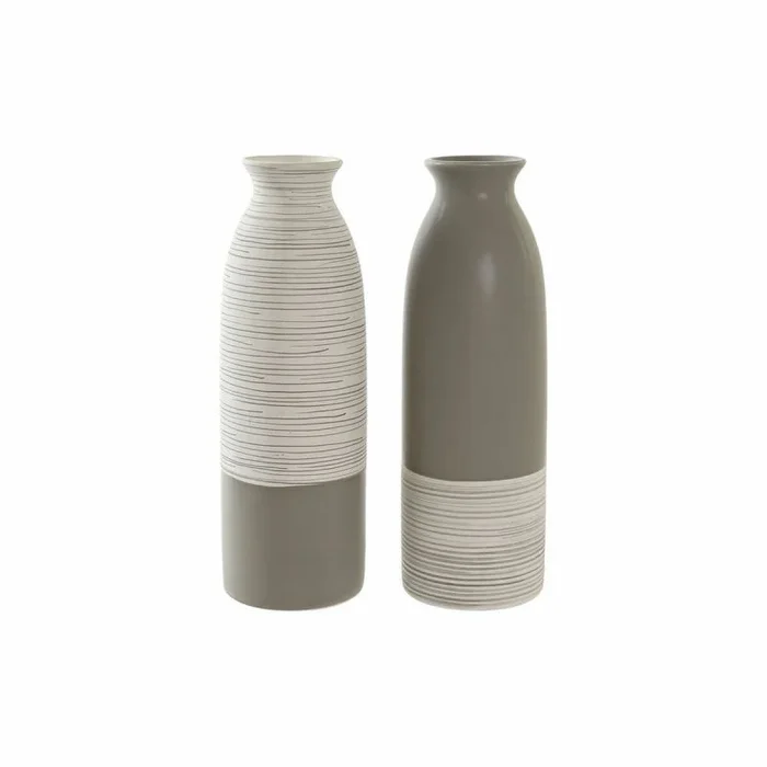DKD Home Decor Jarrón Color marrón y Blanco, de cerámica (9,5 x 9,5 x 28,5 centímetros) (2 Unidades)