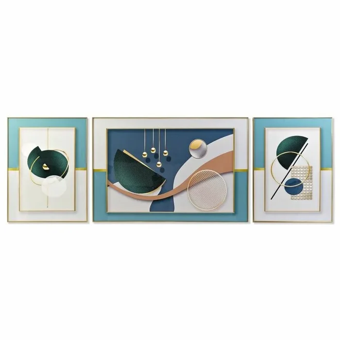 DKD Home Decor Juego de 3 Cuadros Color Azul, Blanco, Turquesa y Dorado, de Aluminio y MDF (240 x 3 x 80 cm) (3 Piezas) S3028357 – EAN: 8424001933136