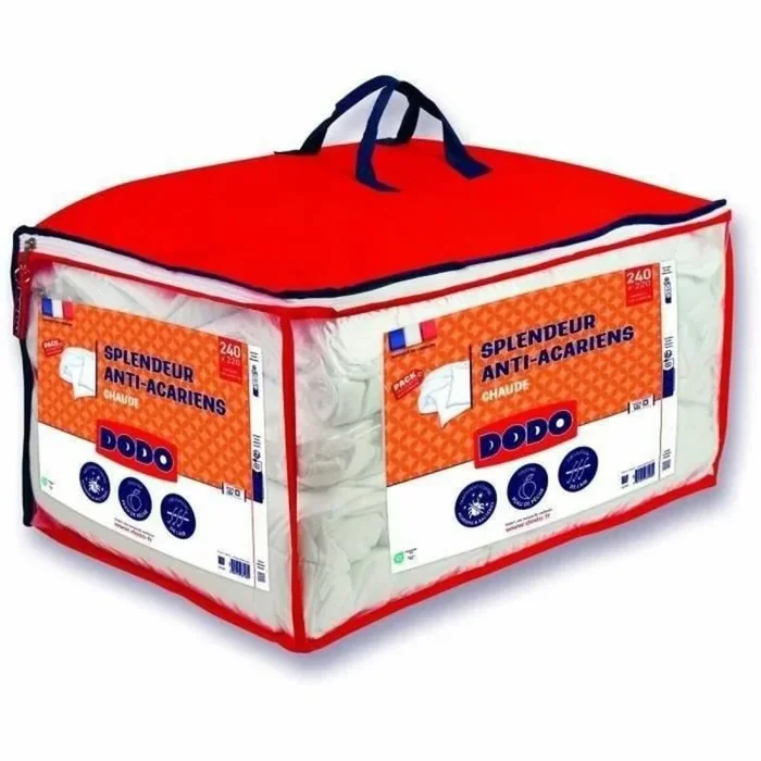 DODO Pack Couette chaude anti-acariens 220×240 cm + 2 oreillers 60×60 cm – Splendeur – Garnissage 100% volupt’air 350gr/m² – Bl