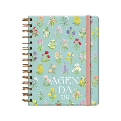 Dohe – Agenda 2026 – Semana Vista, A5 (15×21 cm), Tapa de Cartón Suave, Cierre Espiral Doble, Goma Elástica, 4 Páginas de Pegatinas, Índice Lateral, Planificador Anual en Español – Botanical Bouquet