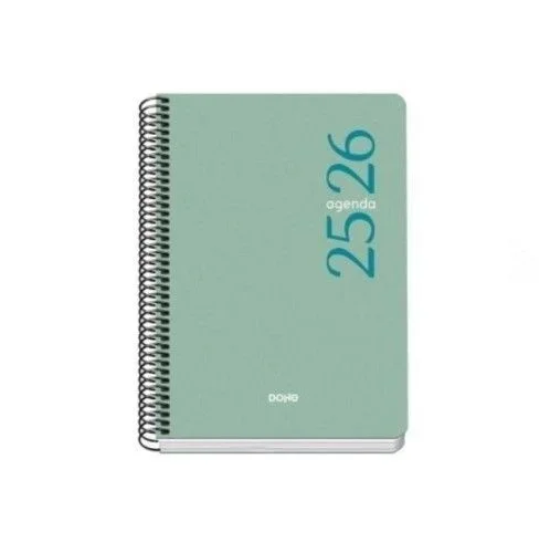 Dohe – Agenda Escolar 2025 2026 – Semana Vista, Tamaño A5 (15×21 cm), Español e Inglés, Septiembre a Junio, Cierre de Espiral, Tapa Flexible – ESENCIAL Verde
