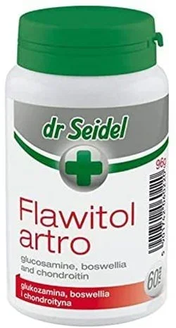 DR Seidel Flawitol Artro 60 comprimidos para las articulaciones. Proporciona al perro la dosis correcta de sustancias activas cuidadosas con las articulaciones.