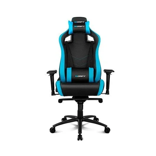 Drift Gaming DR500 – Silla Gaming Profesional, Polipiel, reposabrazos Ajustable 4D, pistón Clase 4, Sistema balanceo, Altura Regulable, Respaldo reclinable, cojín Lumbar y Cervical, Color Negro/Azul
