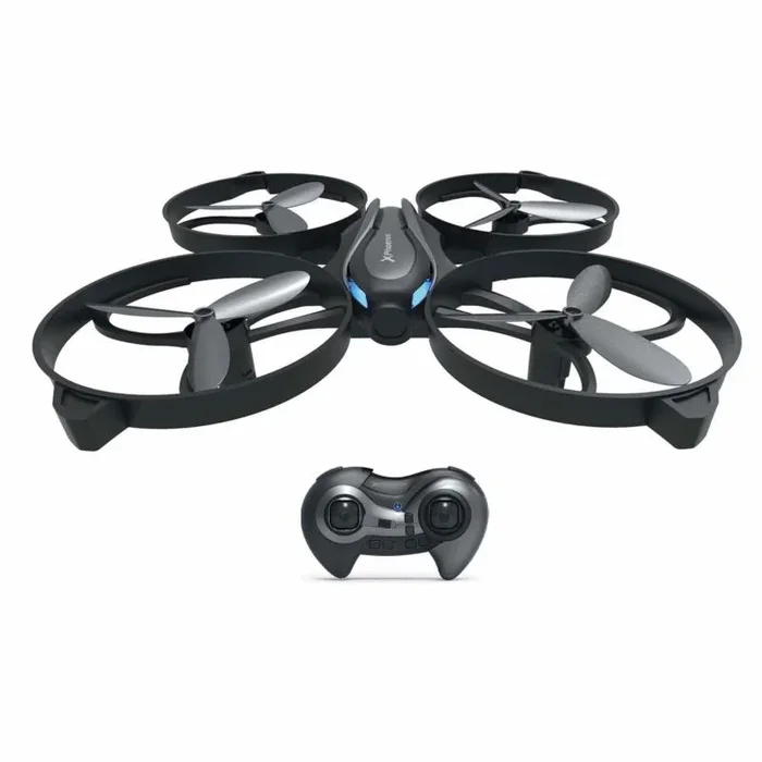 Drone cuadricoptero phoenix phquadcopters 6 ejes – radio control – estabilizador altura hovering – sin cabeza – auto despegue y aterrizaje – vuelta a casa one key return – modo flip 3d – 3 velocidades negro gris