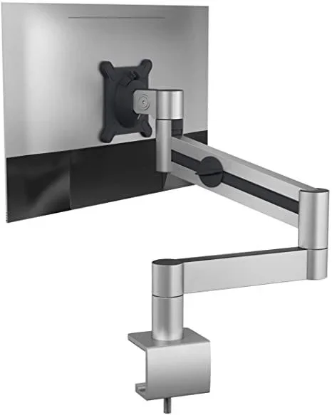 Durable 508323 soporte de monitor Pro con abrazadera de mesa, brazo flexible giratorio de 360°, para pantallas VESA de 21-27″, plateado