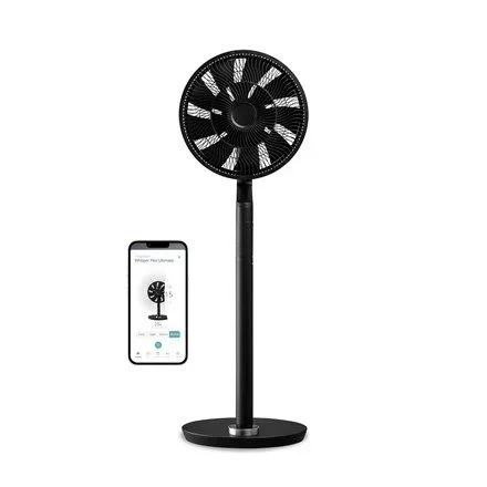 Duux Whisper Flex Smart Ultimate – Ventilador de pie silencioso, control remoto y smartphone, altura regulable 58-103 cm, eficiencia energética – Negro