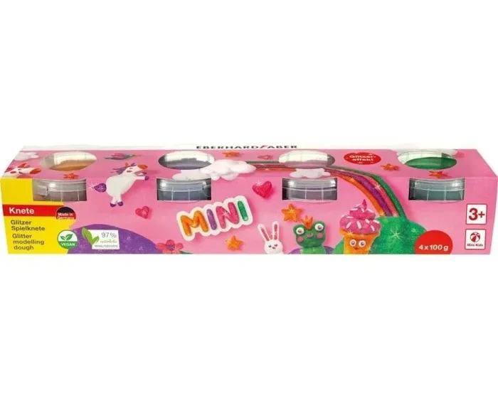 Eberhard faber mini kids pack con 4 botes 100gr de pasta de modelar – 97% ingredientes naturales – colores brillantes naranja, morado, rosa y verde