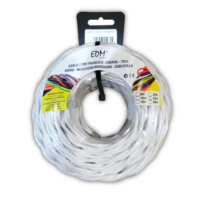 EDM 11988 Cable Paralelo Textil Trenzado, Blanco, 3 x 1 mm x 25 m