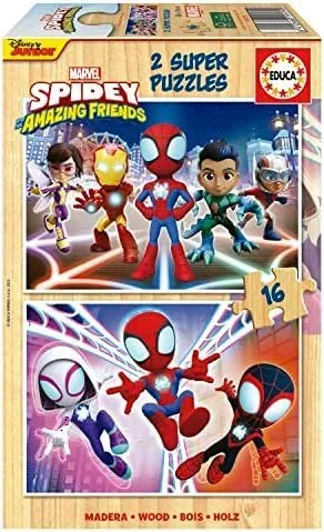 Educa – Spidey & Amazing Friends | Set de 2 Puzzles Infantiles de Madera con 16 Piezas Cada uno y Grandes Piezas. Medida aproximada una Vez montado: 26 x 18 cm. +3 años (19579)