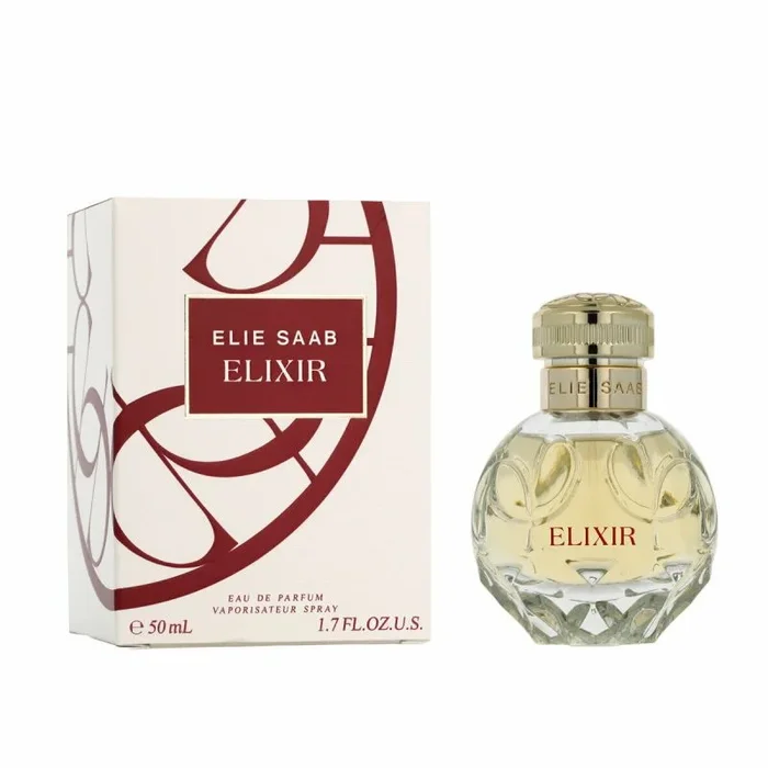 Elie Saab Elixir 50 ml – Eau de Parfum de Mujer – Fragancia Floral Amaderada Ámbar – Notas Florales y Ambarinas – Perfume Amaderado para Mujer – Botella de Cristal Transparente en Forma de Joya