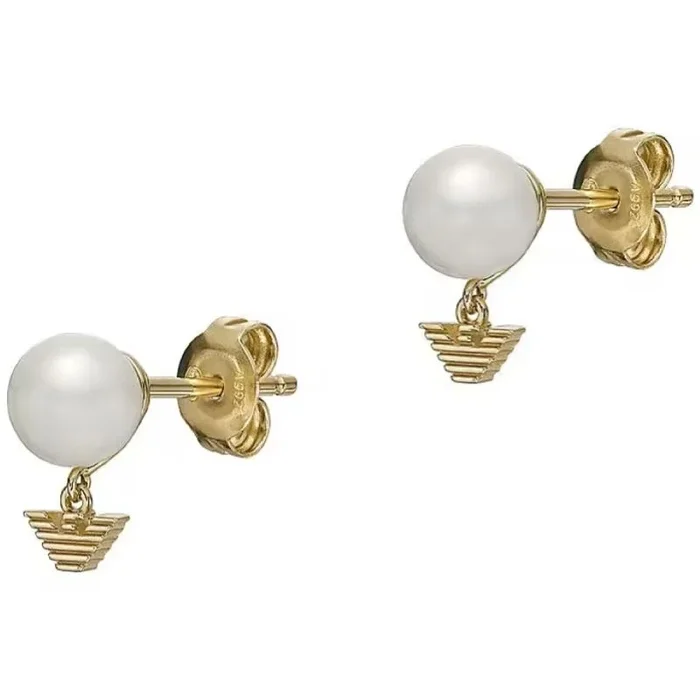 Emporio Armani Pendientes para mujer de Acero Inoxidable o Semipreciosos con Cierre Push Back, Oro y Blanco