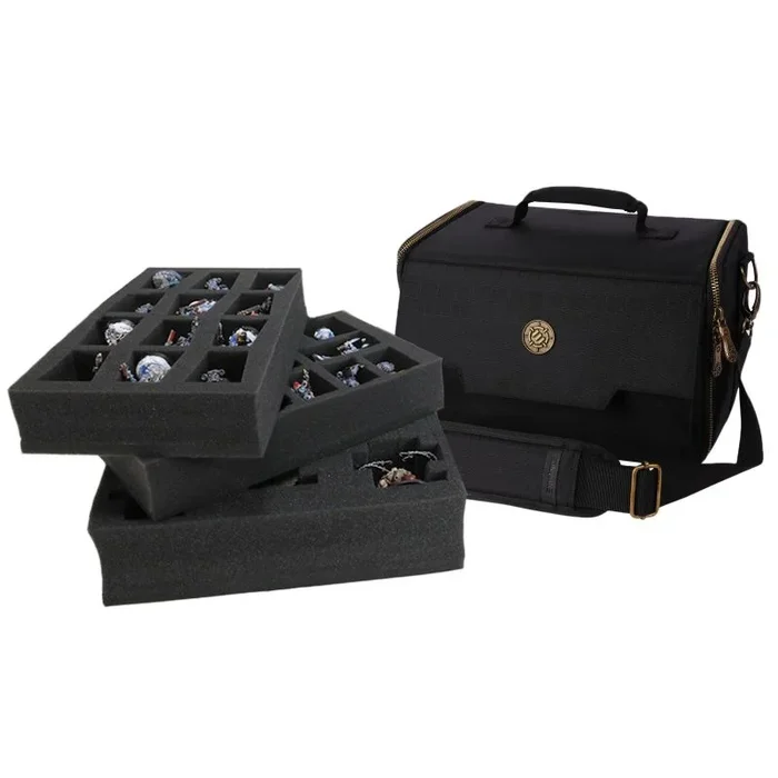 ENHANCE Estuche de Transporte en Miniatura de Base Ancha – Almacenamiento Compacto y Bolsa para Miniaturas de DND, 3 Bandejas de Espuma – Se Adapta a Miniaturas de Base Ancha de 25 mm a 40 mm
