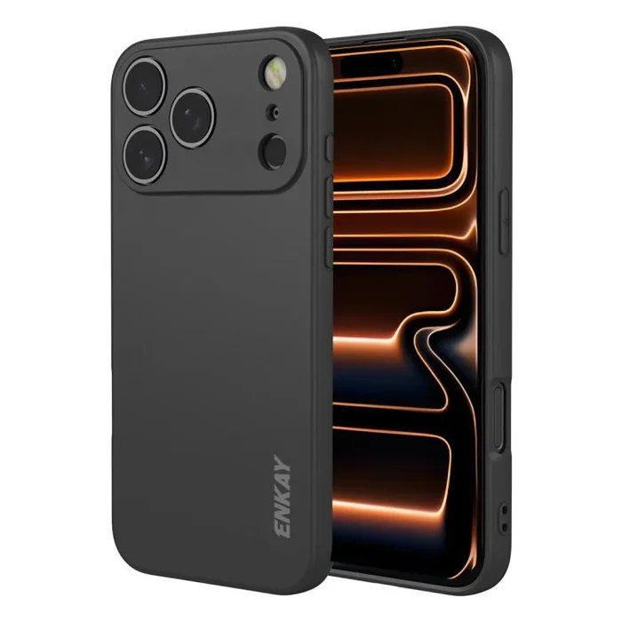 ENKAY – Funda de silicona líquida suave y a prueba de golpes para iPhone 17 Pro (negra)