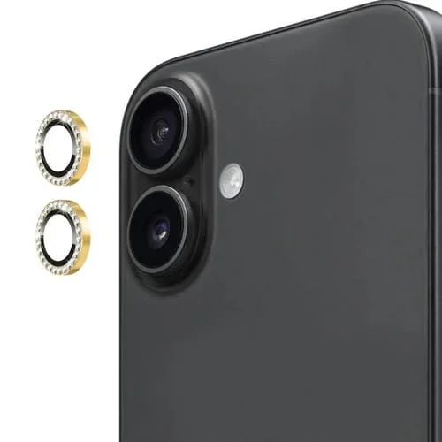 ENKAY AR – Lente de cámara con anillo de diamante individual antirreflejo y película completa (dorada) para iPhone 17