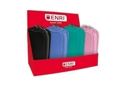 Enri expositor de 20 estuches de silicona – cierre de cremallera – asa de transporte – colores negro, verde azulado, azul y rosa
