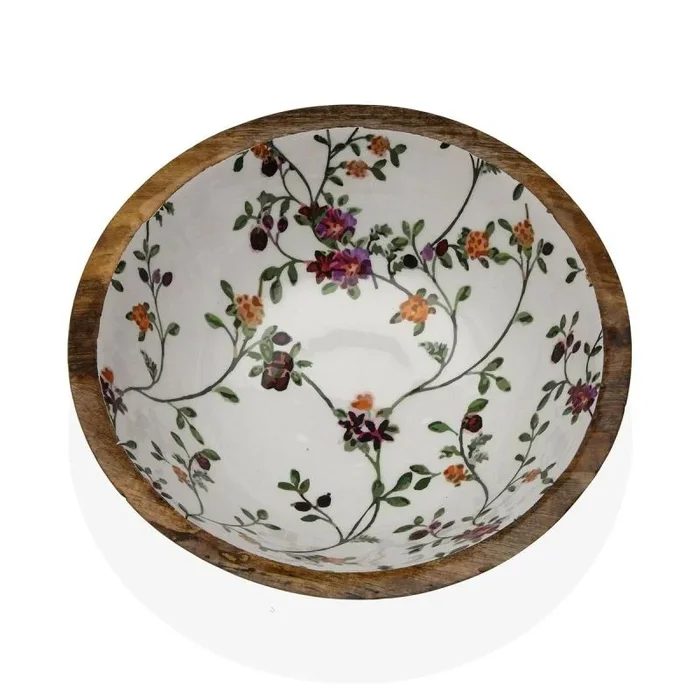 Ensaladera versa flores porcelana madera de mango 30 x 10 x 30 cm