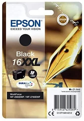Epson 16XXL – Cartucho de tinta, paquete estándar, adecuado para WorkForce WF-2760DWF y WorkForce WF-2660DWF Negro, 1 Unidad