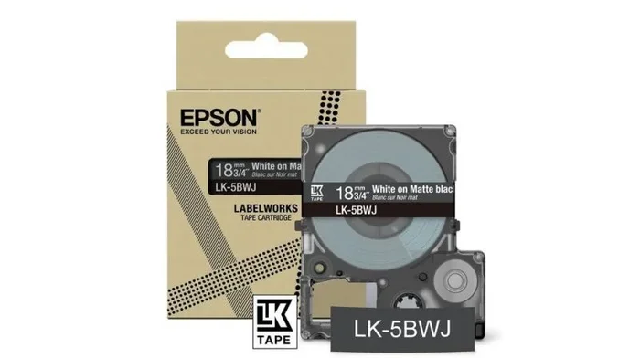 Epson Labelworks LK-5LBJ Cartucho de cinta de etiquetado compatible con Epson LabelWorks LW-C610 y LW-C410 Azul Mate/Negro 18mm
