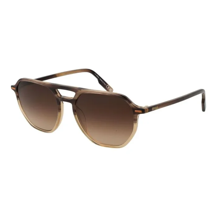 Ermenegildo Zegna Gafas de sol para hombre EZ0212 48F 55, modelo marrón oscuro brillante, diseño marrón oscuro brillante, Patrón Marrón Oscuro Brillante