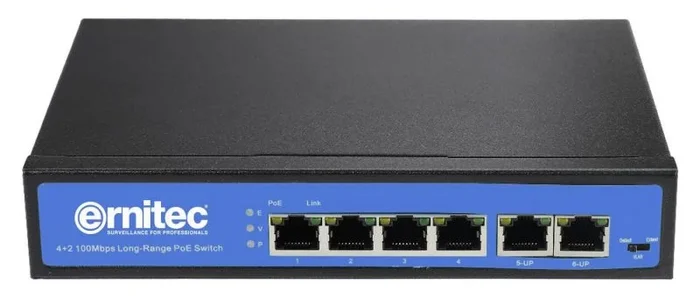 Ernitec ELECTRA-U04 switch No administrado Gigabit Ethernet (10/100/1000) Energía sobre Ethernet (PoE) Negro, Azul