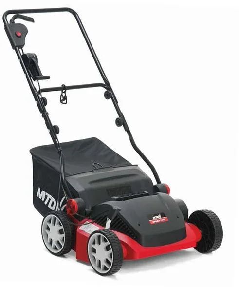 Escarificador eléctrico MTD Optima 37 VE, 1600 W, ancho de trabajo de 37 cm, recogedor de 45 L, negro y rojo, ideal para césped saludable