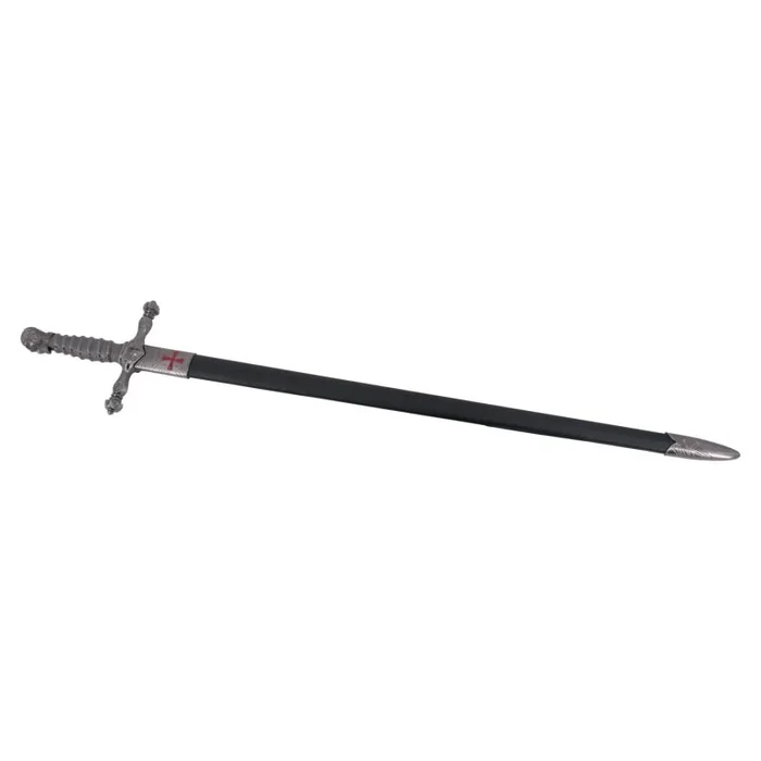 Espada Templaria S0507, con acabados en níquel en el pomo, guarda y empuñadura, tamaño total de 104 cm, hoja de acero, con funda con detalles de cruz templaria en rojo