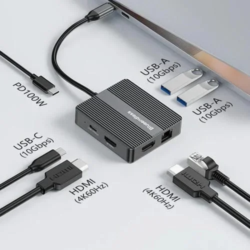 Estación de acoplamiento Blueendless HD706 7 en 1 con puerto Gigabit Ethernet y concentrador de transferencia de alta velocidad